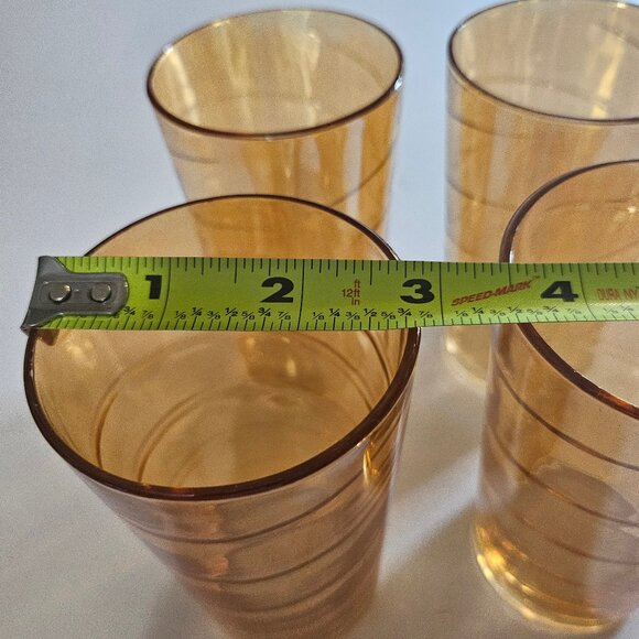 Set of 4 Vintage Iridescent Pearl Marigold Lustre Drinking  Set of 4 Vintage Iridescent Pearl Marigold Lustre Drinking Glasses Swirl Design